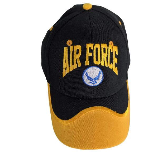 United States Air Force USAF Wings Baseball Hat Ball Cap Black Gold Wind Catcher - Picture 1 of 6
